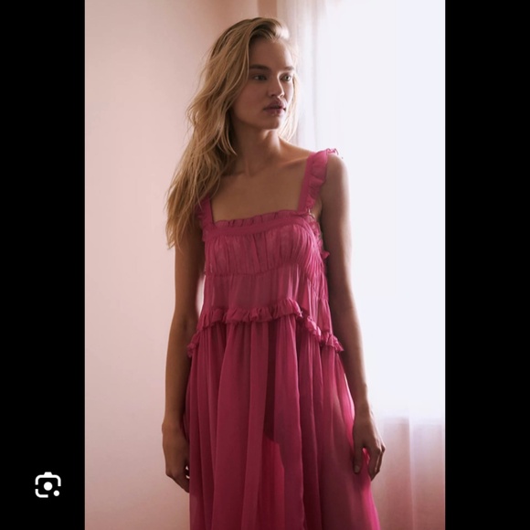 FP Intimatley Fly Me to The Moon Sheer Midi Slip Dress Medium M Med Pink - Picture 4 of 9